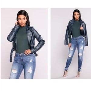 Faux Leather Jacket- Teal